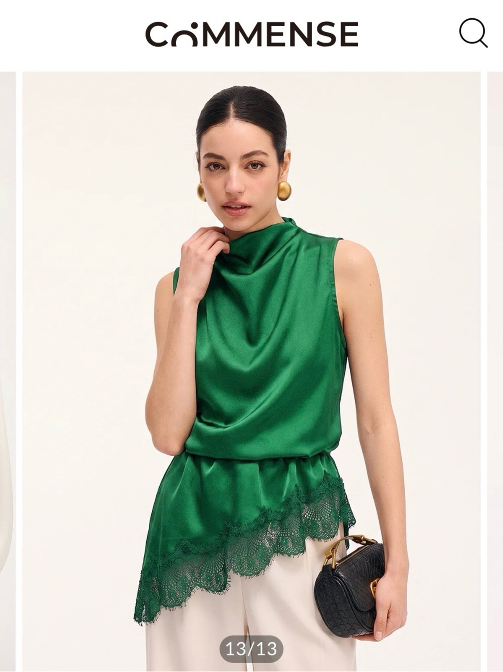 Commense Emerald Green Satin Lace-Trim Sleeveless Camisole